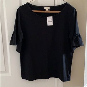 Brand new! J. Crew black shirt with ruffle sleeves